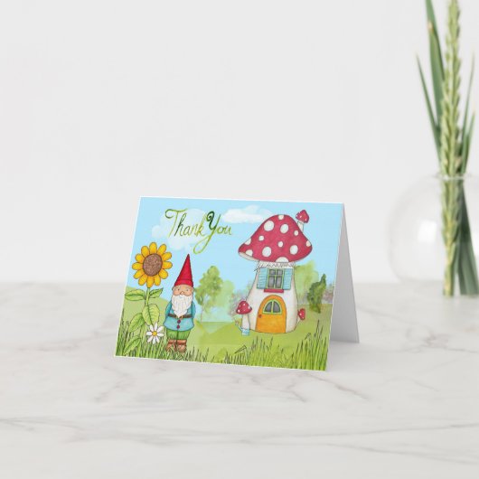 Aquarell-Gnome und Haus danken Ihnen zu kardieren Dankeskarte (Vorderseite)