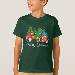 Aquarell Gnomes Frohe Weihnachtsjunge Grün T-Shirt