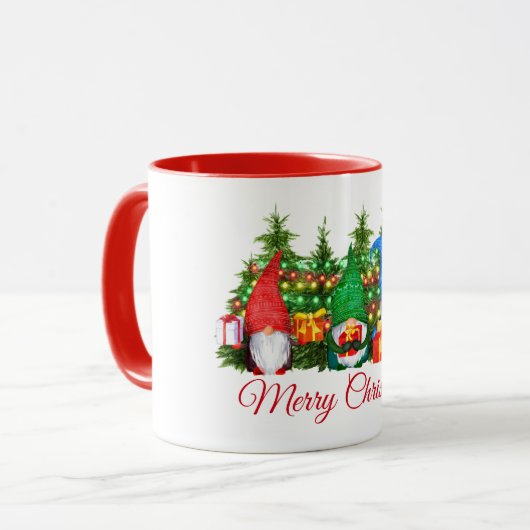 Aquarell Gnomes Frohe Weihnachtsleuchten Rot Tasse (Vorderseite Links)