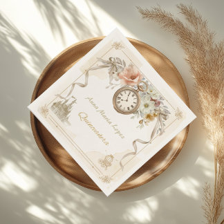 Aquarell-Gold-Cinderella-Thema-Quinceanera Serviette