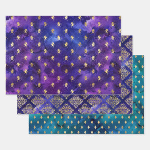 Aquarell Gold Einhorn & Diamant Muster Geschenkpapier Set