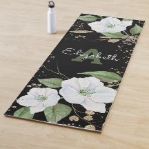 Aquarell Gold Floral Schwarzes Monogramm Name Schr