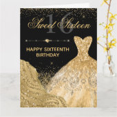 Aquarell Gold Glitzer Kleid Sweet 16 Geburtstag Karte (Gelbe Blume)
