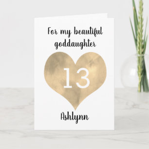 Aquarell Gold Herz 13. Geburtstag Patentocher Karte