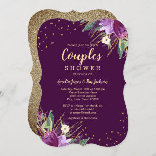 Aquarell Gold Lila Blume Paare Dusche Einladung