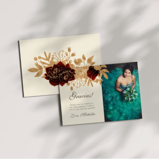 Aquarell Gold Rose Quinceanera Danke Karte