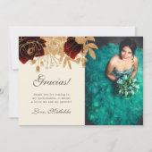 Aquarell Gold Rose Quinceanera Danke Karte (Vorderseite)