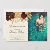Aquarell Gold Rose Quinceanera Foto Einladung (Vorderseite)