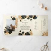 Aquarell Gold Rose Tri-Fold Hochzeit Einladung (Innenseite)