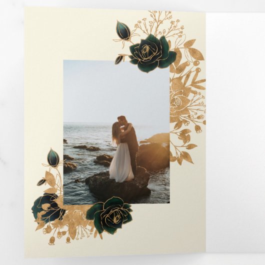 Aquarell Gold Rose Tri-Fold Hochzeit Einladung (Innen Erste Seite)