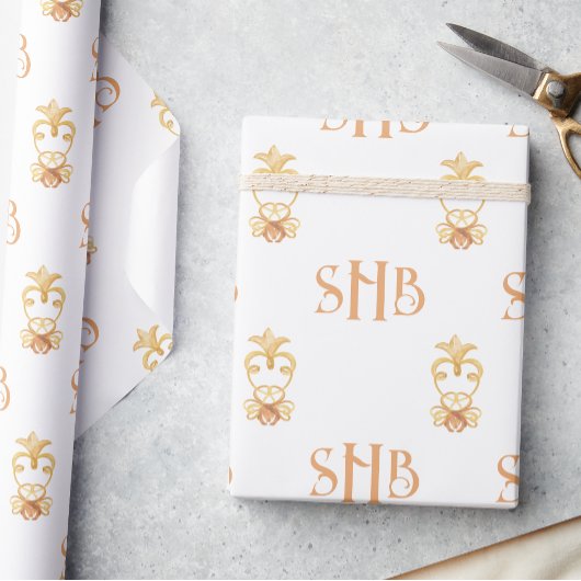 Aquarell Gold Schnörkel 3 Letter Monogram Geschenkpapier