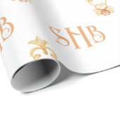 Aquarell Gold Schnörkel 3 Letter Monogram Geschenkpapier (Rolleneckpunkt)