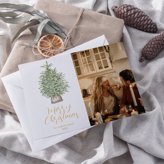 Aquarell Gold Tree Foto Frohe Weihnachten