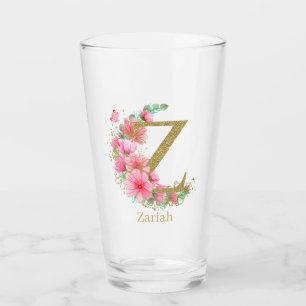 Aquarell-Gold- und Blumeneinzelbuchstabe Z Glas