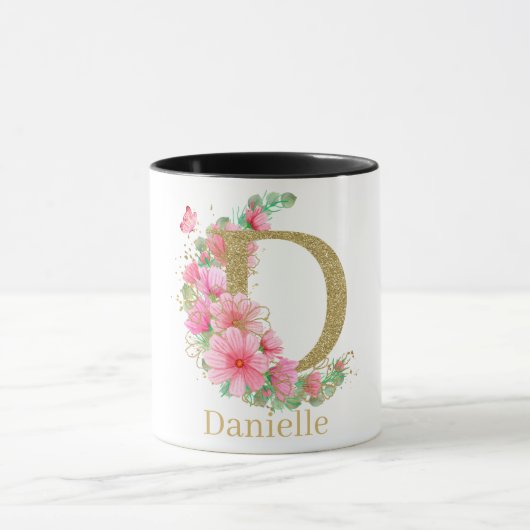 Aquarell-Gold- und Blumenmonogramm Buchstabe D Tasse (Zentrum)