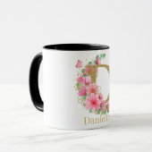 Aquarell-Gold- und Blumenmonogramm Buchstabe D Tasse (Vorderseite Links)