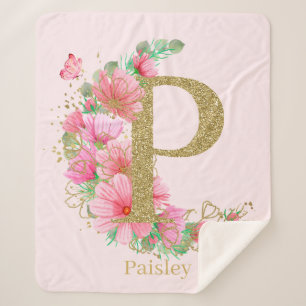 Aquarell-Gold- und Blumenmonogramm Buchstabe P Sherpadecke
