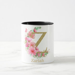 Aquarell-Gold- und Blumenmonogramm Buchstabe Z Tasse