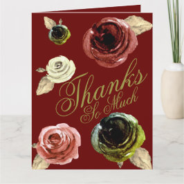 Aquarell Gold und Burgund ScriptDank so viel Dankeskarte