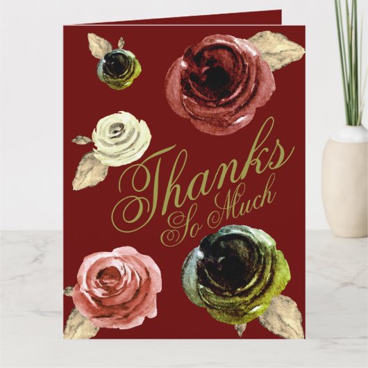 Aquarell Gold und Burgund ScriptDank so viel Dankeskarte (Vorderseite)