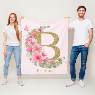 Aquarell-Gold und florales Monogramm Buchstabe B Fleecedecke