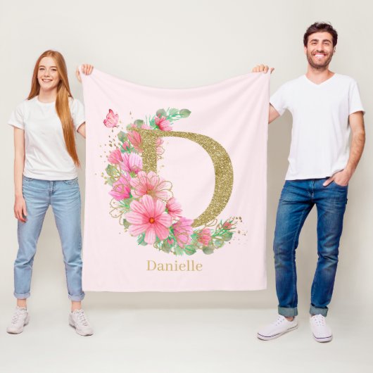Aquarell-Gold und florales Monogramm Buchstabe D Fleecedecke (Beispiel)