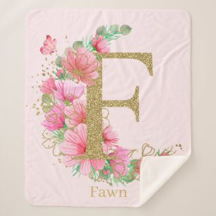 Aquarell-Gold und florales Monogramm Buchstabe F Sherpadecke