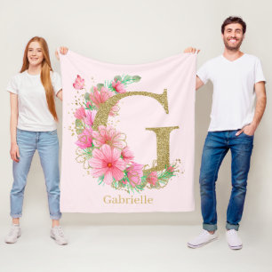 Aquarell-Gold und florales Monogramm Buchstabe G Fleecedecke