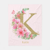 Aquarell-Gold und florales Monogramm Buchstabe K Fleecedecke (Vorderseite)