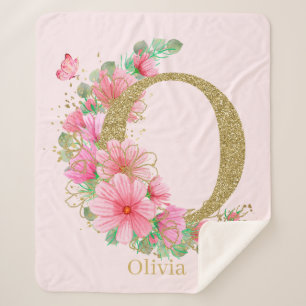 Aquarell-Gold und florales Monogramm Buchstabe O Sherpadecke