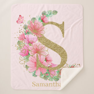 Aquarell-Gold und florales Monogramm Buchstabe S Sherpadecke
