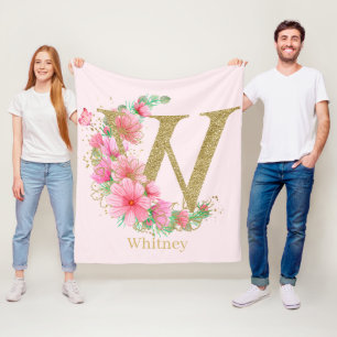 Aquarell-Gold und florales Monogramm Buchstabe W Fleecedecke