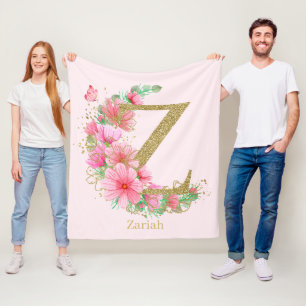 Aquarell-Gold und florales Monogramm Buchstabe Z Fleecedecke