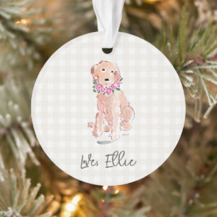 Aquarell Golden Dog NAME Blumen Gingham Süß Ornament