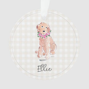 Aquarell Golden Doodle Hund Blumen NAME Ornament