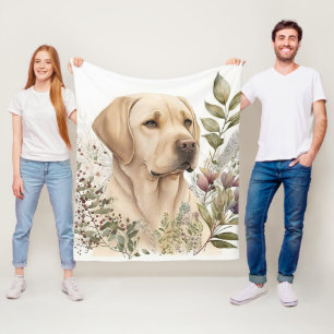 Aquarell Golden Labrador Retriever und Blumen Fleecedecke