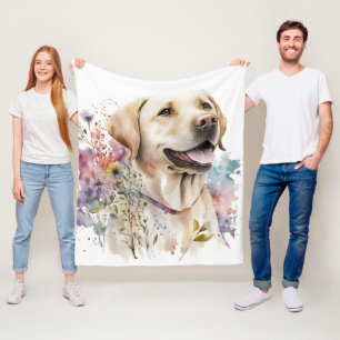 Aquarell Golden Labrador Retriever und Blumen Fleecedecke