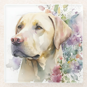 Aquarell Golden Labrador Retriever und Blumen Glasuntersetzer