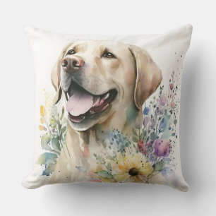 Aquarell Golden Labrador Retriever und Blumen Kissen
