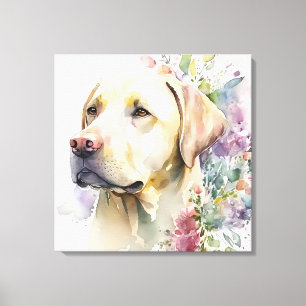 Aquarell Golden Labrador Retriever und Blumen Leinwanddruck