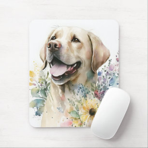 Aquarell Golden Labrador Retriever und Blumen Mousepad