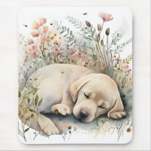 Aquarell Golden Labrador Retriever und Blumen Mousepad