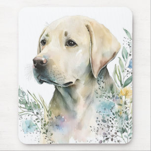 Aquarell Golden Labrador Retriever und Blumen Mousepad
