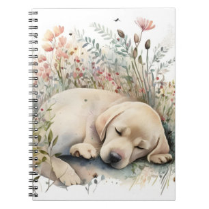 Aquarell Golden Labrador Retriever und Blumen Notizblock