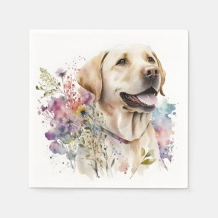 Aquarell Golden Labrador Retriever und Blumen Serviette