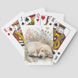 Aquarell Golden Labrador Retriever und Blumen Spielkarten