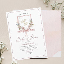 Aquarell Golden Pink Blume Wappen Baby Showe