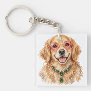 Aquarell Golden Retriever Hund Haustierliebhaber Schlüsselanhänger