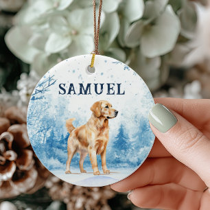 Aquarell Golden Retriever Winterlandschaft Weihnac Keramik Ornament