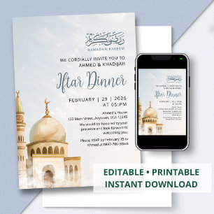 Aquarell Goldene Moschee Ramadan Iftar Einladung